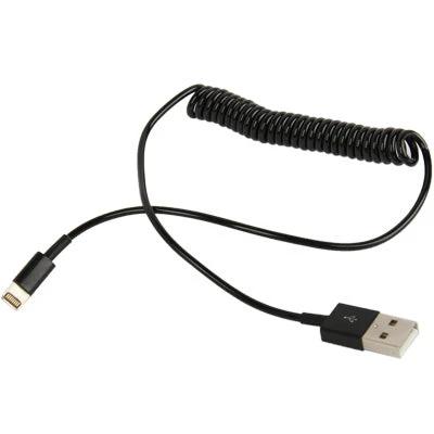 A Coiled USB Cable for Everyday iPhone Charging Tasks — compact black coiled Lightning to USB cable for commuting and pocket storage