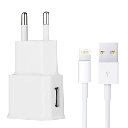 EU Plug Travel Charger Cable for Everyday Device Powering - white EU wall charger with USB-A to Lightning cable