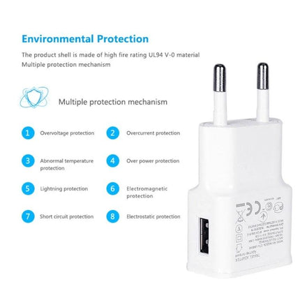 EU Plug Travel Charger Cable for Everyday Device Powering white EU wall charger with USB port and protection features