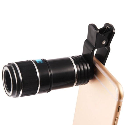 12X Zoom Telescope Lens for Distant Smartphone Viewing clipped on phone for concert, hiking, and wildlife photography