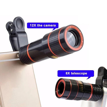 12X Zoom Telescope Lens for Distant Smartphone Viewing clipped on phone for concerts hiking and wildlife photography