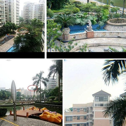12X Zoom Telescope Lens for Distant Smartphone Viewing capturing distant park and residential buildings from a smartphone with clip-on lens
