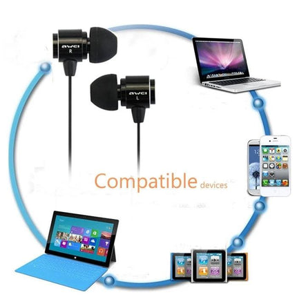Wired In-Ear Earphones Tangle Resistant Cable For Commuting black metal earbuds with inline mic and device compatibility