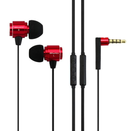 Wired In-Ear Earphones Tangle Resistant Cable For Commuting - red metal earbuds with inline mic and 3.5mm L‑shaped jack