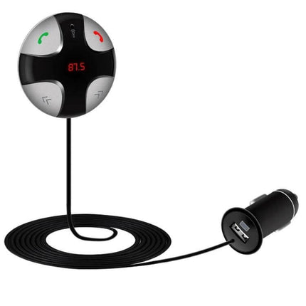 Bluetooth Car Charger With Hands Free Calling And Music Switching - compact round controller with USB car adapter and long cable