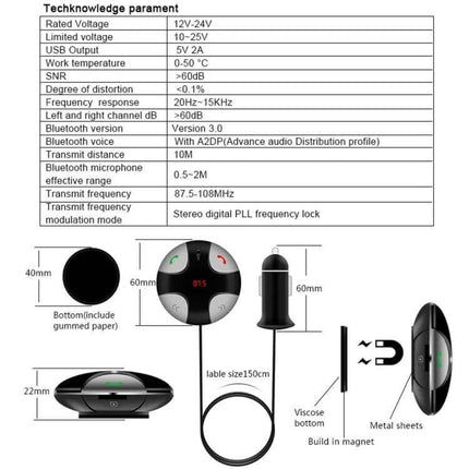 Bluetooth Car Charger With Hands Free Calling And Music Switching compact wireless FM transmitter with USB, TF support, microphone and magnetic mount