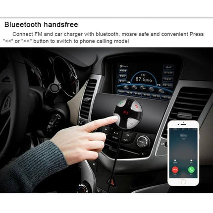Bluetooth Car Charger With Hands Free Calling And Music Switching in car dashboard showing hands-free control and smartphone call screen