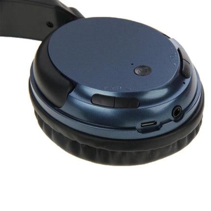 Lightweight Wireless Bluetooth Headphones For Commuting blue on-ear headset with buttons, jack and USB port for commuters