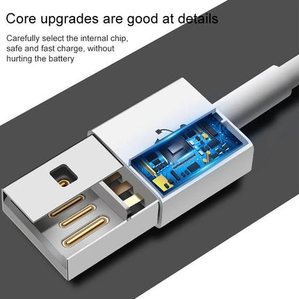 USB Cable for Daily Charging and Syncing of iPhones and iPads - white USB connector with exposed internal chip and gold contacts for reliable charging and syncing
