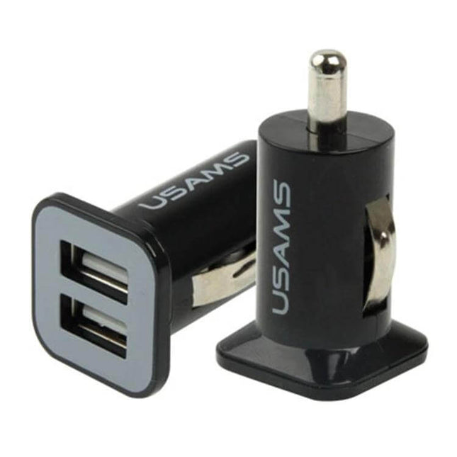 Car USB Charger Dual Ports 2.1A and 1A for Phones and GPS compact black dual USB car adapter with 2.1A and 1A outputs