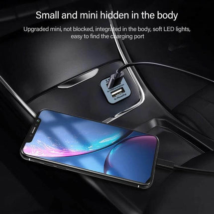 Car USB Charger Dual Ports 2.1A and 1A for Phones and GPS - compact in-dash dual USB charger powering phone and GPS during commutes
