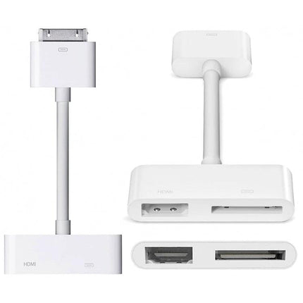 Connect Your iPad to HDTV for Home Screen Sharing — white HDMI adapter for older Apple devices, dock-to-HDMI cable for mirroring photos, videos, presentations