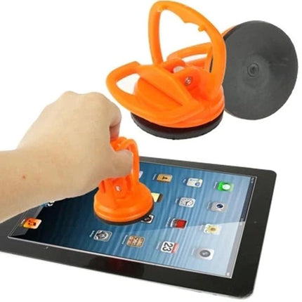 Handheld Suction Tool for Tablet Screen Removal Tasks - orange suction cup lifting a tablet screen