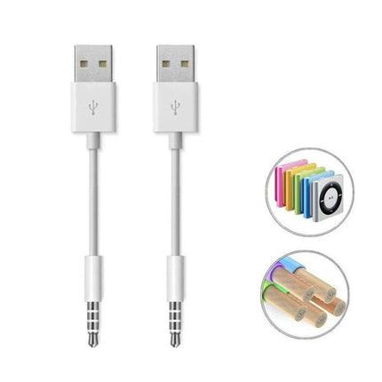 Essential Cable for Daily iPod Syncing and Charging at Home — white USB to 3.5mm iPod sync and charge cable for transferring playlists and charging