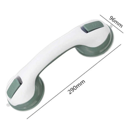 Secure Grip Handle for Everyday Bath and Shower Support — white and green suction grab bar, 290mm for shower and tub safety