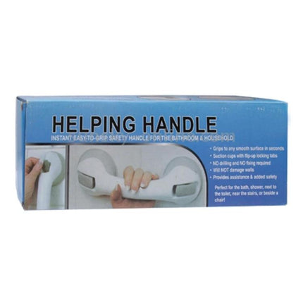 Secure Grip Handle for Everyday Bath and Shower Support — white suction helping handle on blue packaging for bathroom stability