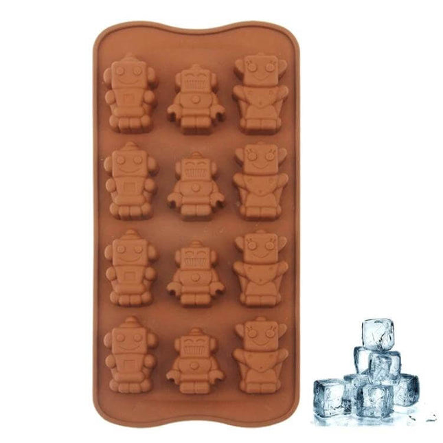 Robot Shaped Ice Cube Tray 12 Cavity Silicone For Drinks - brown silicone mold making 12 robot ice cubes for parties and cocktails
