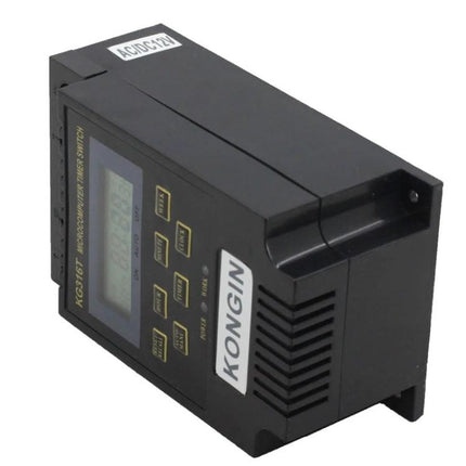 12V LCD Digital Timer Switch for Home Appliance Control black DIN rail programmable timer with LCD display and control buttons