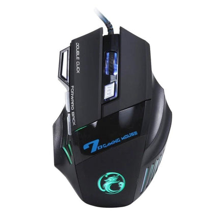 Ergonomic Wired Gaming Mouse for PC and Laptop Computing - black 7-button wired gaming mouse with LED accents and ergonomic design for precise control