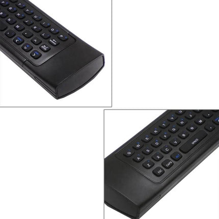 Wireless Air Mouse with Keyboard for Android TV black compact air mouse keyboard showing QWERTY keys and ergonomic handset