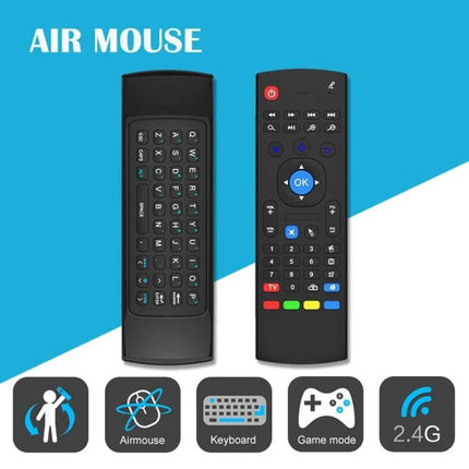 Wireless Air Mouse with Keyboard for Android TV compact backlit remote with full QWERTY keyboard and air mouse motion control