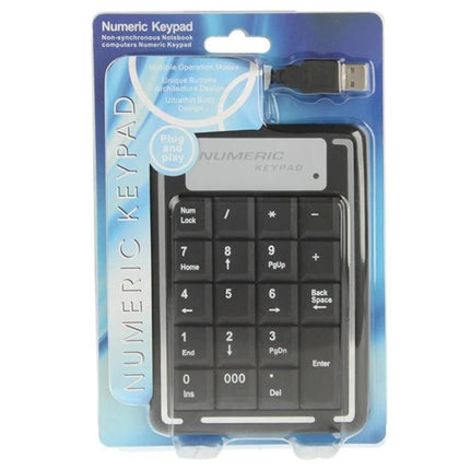 Compact USB Numeric Keypad for Notebooks with 19 Keys - black plug-and-play external numeric keypad in retail packaging