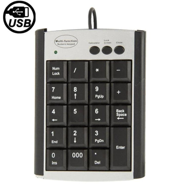 Portable USB Numeric Keypad for Notebook Computers with 19 Keys - ultra-thin wired USB numeric pad for spreadsheets and data entry