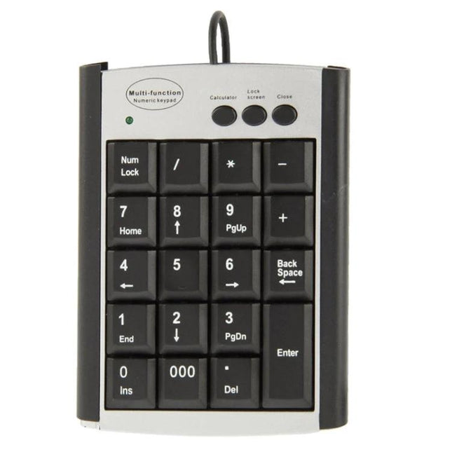 Portable USB Numeric Keypad for Notebook Computers with 19 Keys - ultra-thin wired 19-key numeric keypad for spreadsheets and data entry