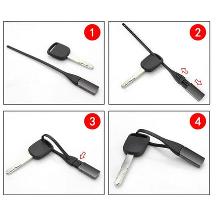 Titanium Key Chain Compact Car Key Ring For Everyday Use – step-by-step assembly image showing compact titanium key ring attached to a single car key