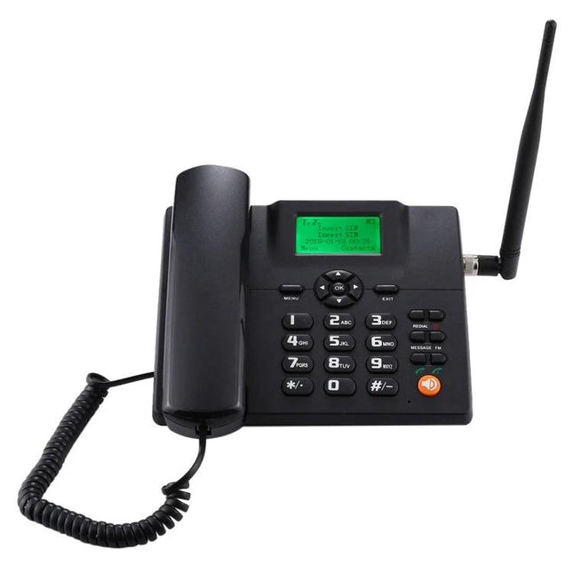 Reliable Phone for Daily Business Communication Needs black GSM dual-SIM desktop phone with antenna and 2.4-inch LCD