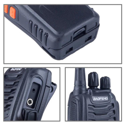 BAOFENG Portable Walkie Talkie for Everyday Communication - close-up of rugged black two-way radio with knobs, antenna and side jack