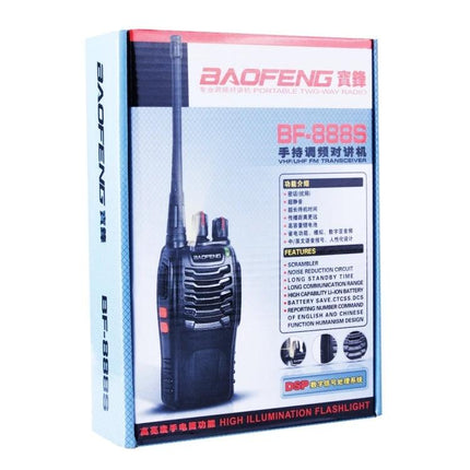 BAOFENG Portable Walkie Talkie for Everyday Communication — black BF-888S handheld two-way radio with long antenna in retail box