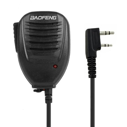Clip-On Speaker Microphone for Walkie Talkies and Radios – black Baofeng dual-plug hands-free speaker mic with clip