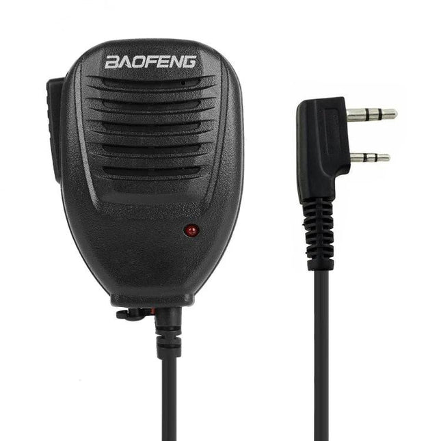 Clip-On Speaker Microphone for Walkie Talkies and Radios – black Baofeng dual-plug hands-free speaker mic with clip