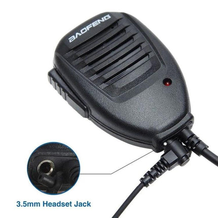Clip-On Speaker Microphone for Walkie Talkies and Radios hands-free dual-plug speaker mic with 3.5mm headset jack for outdoor patrols