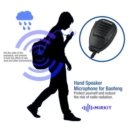 Clip-On Speaker Microphone for Walkie Talkies and Radios — dual-plug hands-free speaker mic for outdoor patrols, security, and amateur radio use