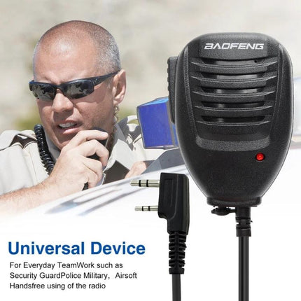 Clip-On Speaker Microphone for Walkie Talkies and Radios - dual-plug hands-free speaker mic for security, patrols, and radio communication