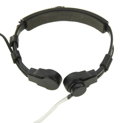 Throat Control Earpiece Headset for Walkie Talkies with Dual Plugs shown on white background, dual-plug throat microphone for hands-free noisy environments