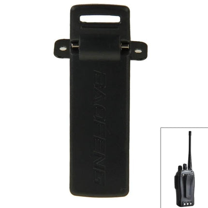 Durable Belt Clip for Attaching Walkie Talkies Securely to Belts – black heavy-duty clip shown with walkie talkie inset