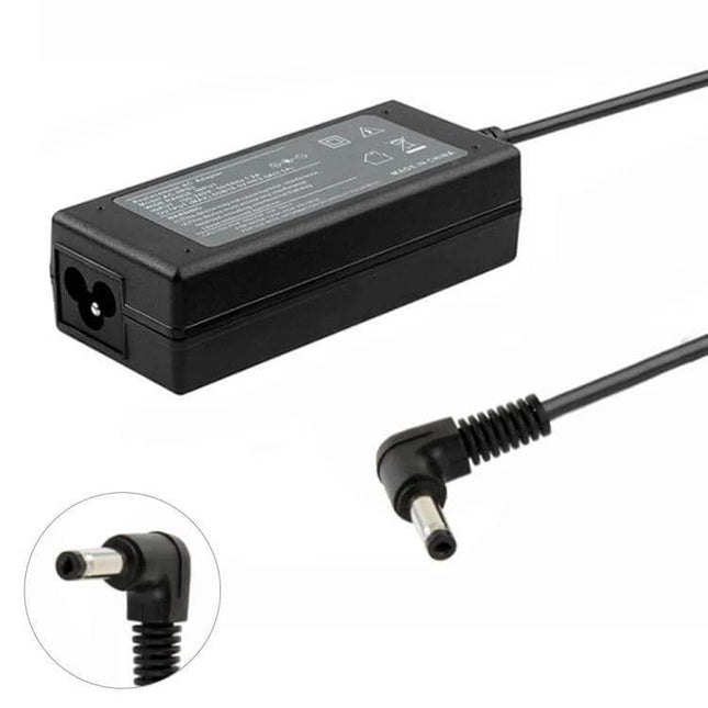 Portable Replacement AC Power Adapter for Sony Laptops showing black rectangular charger brick and right-angle DC plug for travel and backup use