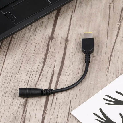 Power Converter Cable for Lenovo ThinkPad X1 Carbon, 5.5mm Connector shown connecting laptop to power source as compact replacement cable