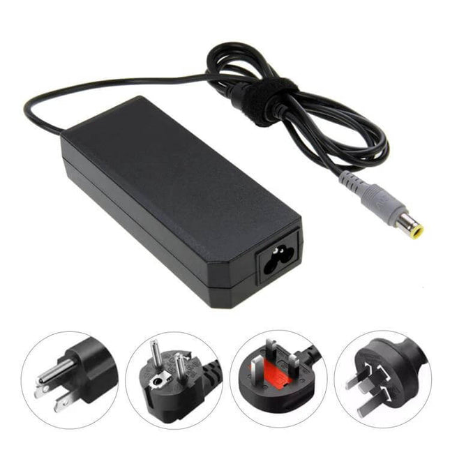 Lenovo ThinkPad Compatible Laptop Power Adapter for Charging shown with power cord and multiple plug types, black replacement AC charger