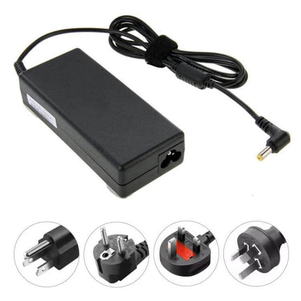 Compact AC Adapter for Acer and Toshiba Laptop Charging - replacement AC power adapter with right-angle barrel plug and multiple international plugs