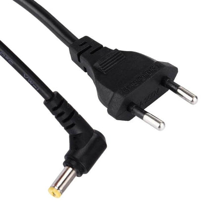 AC Charger Adapter for Acer Laptops with International Plugs shown with European two-pin plug and right-angle barrel connector for Acer Aspire travel charging