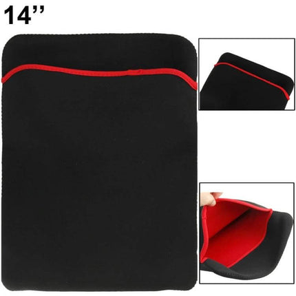 Soft Sleeve Case Bag for Protecting 14-Inch Laptops Daily - black neoprene sleeve with red trim, padded interior for students commuters professionals