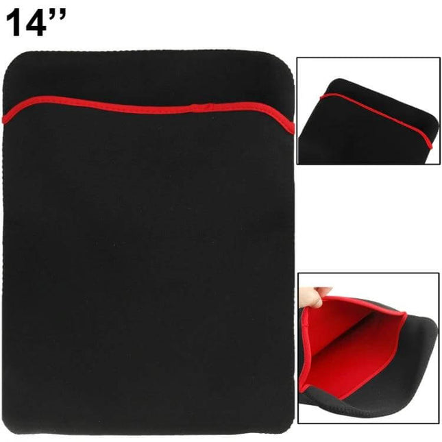 Soft Sleeve Case Bag for Protecting 14-Inch Laptops Daily - black neoprene sleeve with red trim, padded interior for students commuters professionals