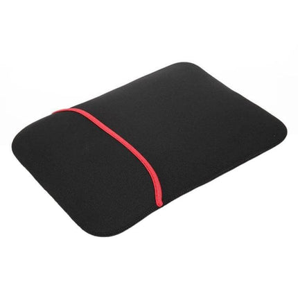Waterproof Sleeve for 15.6 Inch Laptops and Devices - black neoprene slim protective sleeve with red trim for travel and daily commute