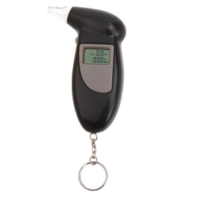 LCD Digital Breathalyzer for Everyday Alcohol Testing - compact black keychain breath alcohol tester with LCD and hot-wire sensor