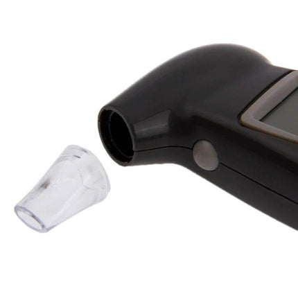 LCD Digital Breathalyzer for Everyday Alcohol Testing showing black device mouthpiece and disposable plastic tip