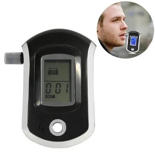 Portable Breath Alcohol Tester for Driver Safety with LCD Display showing digital reading and mouthpiece